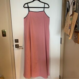 Sky Velvet NWT Large 100% Linen Pink w Black Trim Spaghetti Strap Maxi Dress